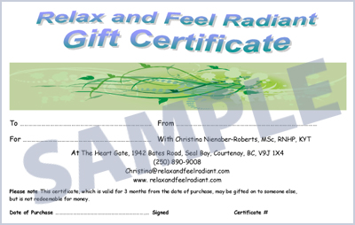 Gift Certificate for Relax and Feel Radiant